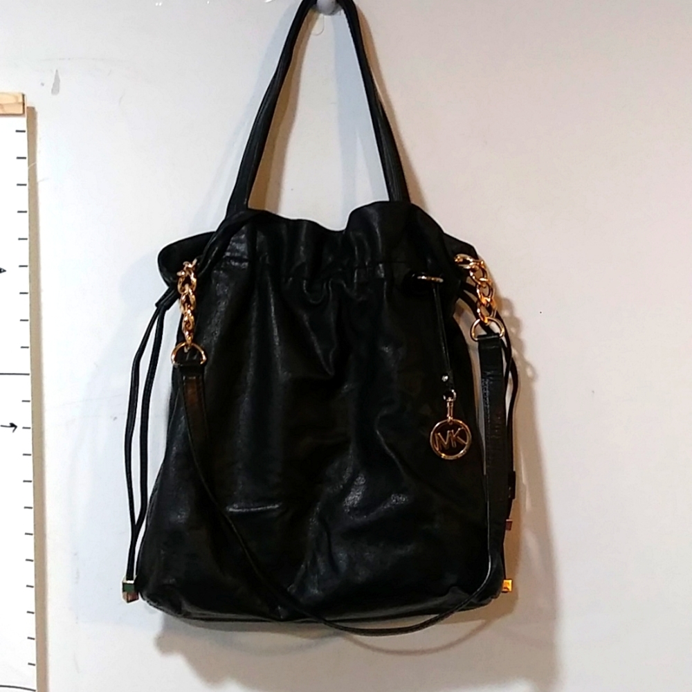 Micheal Kors black leather shoulder bag with gold hardware